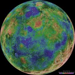 PIA00008: Hemispheric View of Venus Centered at the South Pole