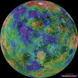 PIA00157: Hemispheric View of Venus Centered at 0 Degrees East Longitude