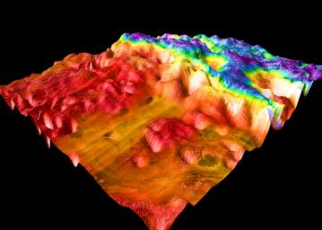 PIA00310: Magellan's Perspective View of Ovda Regio, 0° N, 129° E