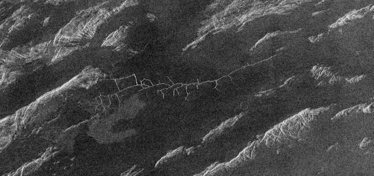 PIA00469: Venus - Complex Network of Narrow Fractures Near Hestia Rupes Region