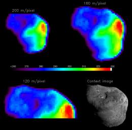 PIA02143: Temperature Map of Tempel 1