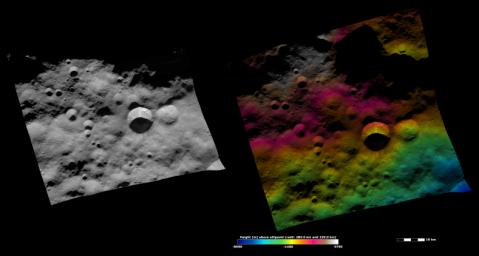 PIA15899: Arruntia Crater, Apparent Brightness and Topography Image