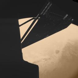 PIA18154: Stunning Image of Rosetta above Mars taken by the Philae Lander Camera