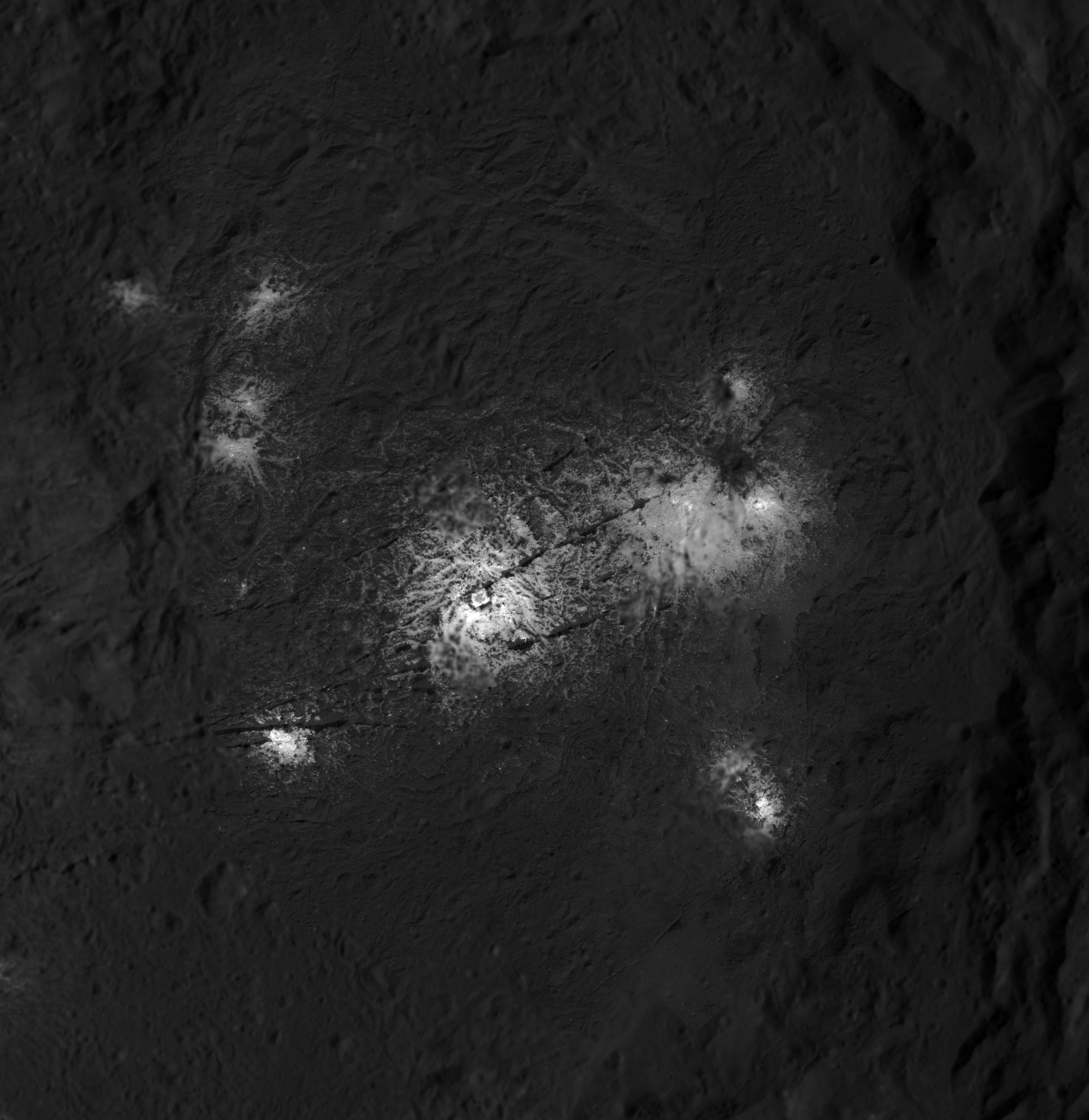 PIA21925: Mosaic of the Vinalia Faculae in Occator Crater